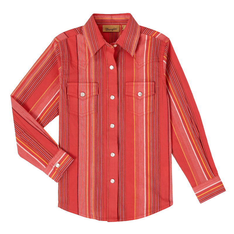 Wrangler® Red Stripe Long Sleeve Snap Girl's Western Top