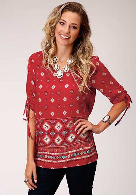 Roper® Red Rayon Border Print Women's Tunic | Dry Creek Western Wear