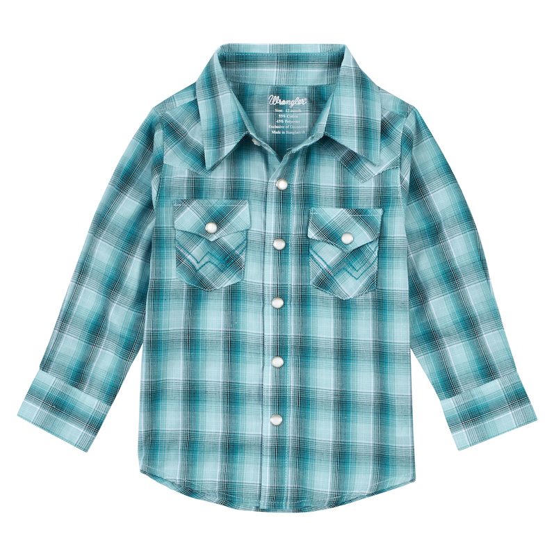 Wrangler® Toddler Teal Plaid Pearl Snap LS Shirt | Dry Creek Western Wear