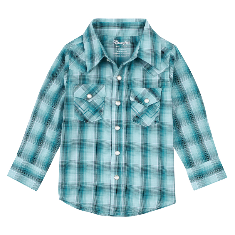 Wrangler® Toddler Teal Plaid Pearl Snap LS Shirt | Dry Creek Western Wear Wrangler® Toddler Teal Plaid Pearl Snap LS Shirt | Dry Creek Western Wear