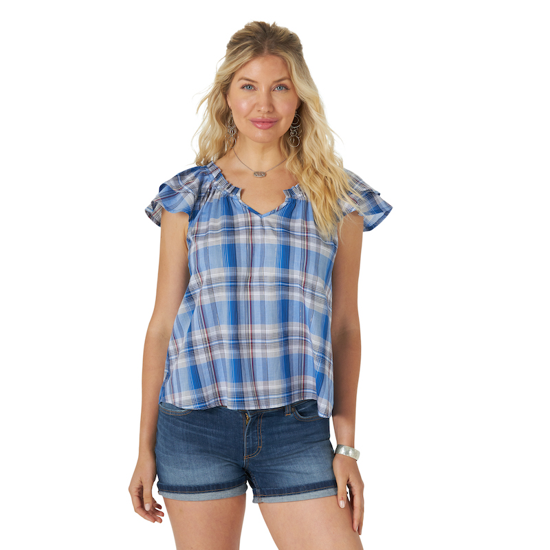 Wrangler Retro® Women's Blue Short Sleeve Americana Shirt | Dry Creek Western Wear Wrangler Retro® Women's Blue Short Sleeve Americana Shirt | Dry Creek Western Wear