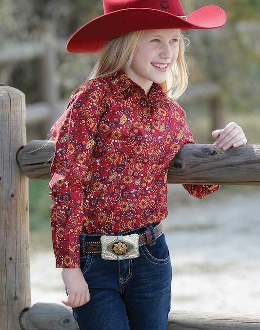 Cruel® Red Floral Print Snap Girls Western Shirt