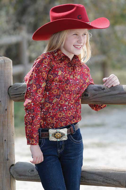 Cruel® Red Floral Print Snap Girls Western Shirt | Dry Creek Western Wear