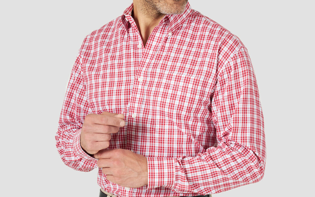 Wrangler® Men’s Riata LS Red & White Plaid Shirt