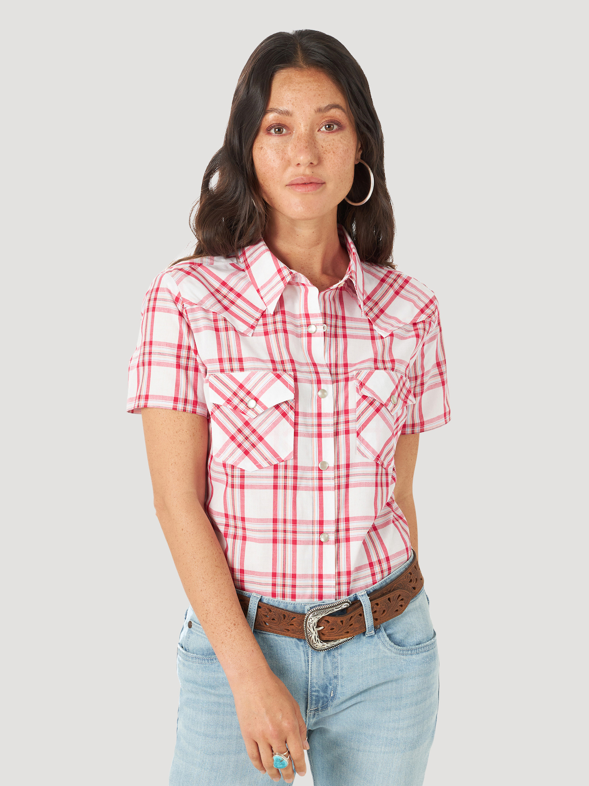 Wrangler® Women's Plaid SS Pearl Snap Camp Shirt | Dry Creek Western Wear