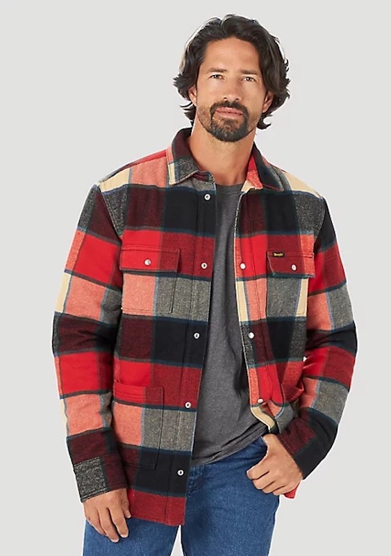 Wrangler® Racing Red Flannel Sherpa Lined Men's Shirt Jacket | Dry Creek  Western Wear