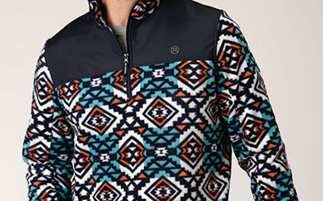 Roper® Men’s 1/4 Zip Navy Aztec Printed Fleece Pullover