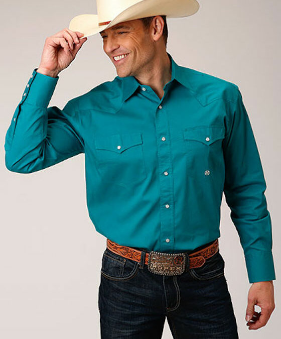 Roper® Turquoise Solid Poplin Stretch Men’s Shirt