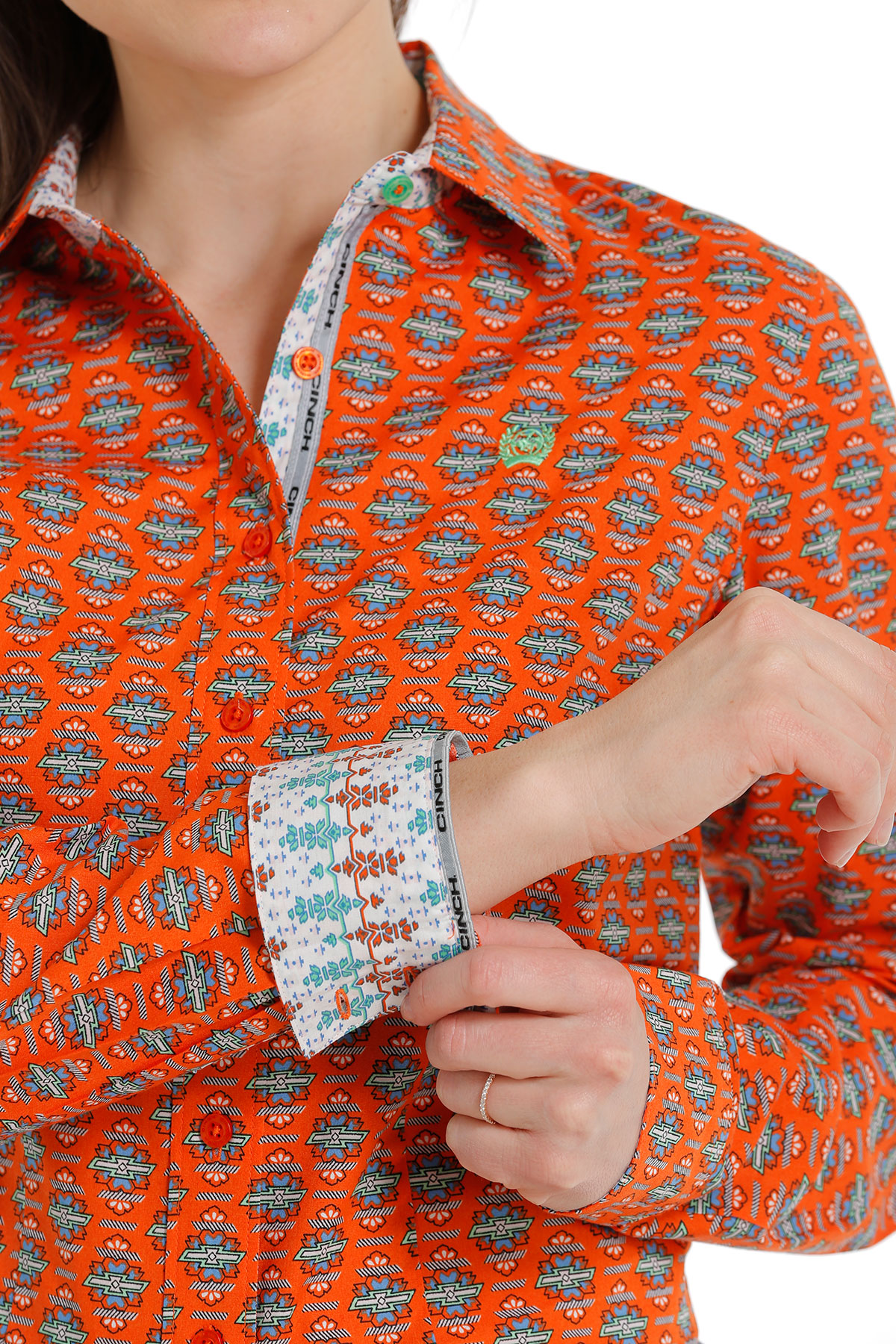 CINCH® Women's Orange Aztec Print LS Button Down Shirt | Dry CINCH® Women's Orange Aztec Print LS Button Down Shirt | Dry