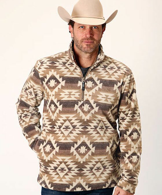 Roper® Brown/Khaki Aztec Fleece 1/4 Zip Men’s Pullover