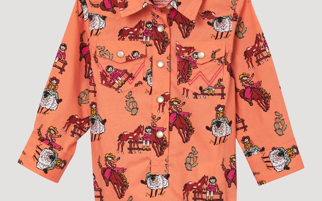 Wrangler® Baby Girl’s Orange Horse Western Snap Bodysuit