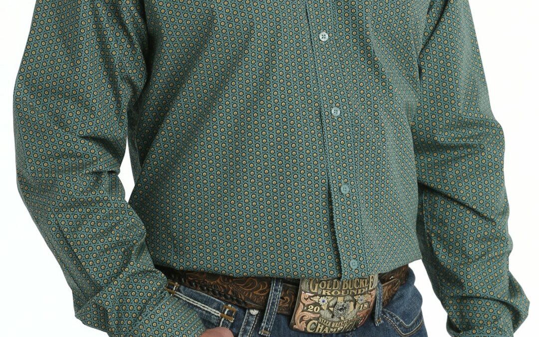 CINCH Men’s Green Small Floral Print LS Classic Fit Button Down