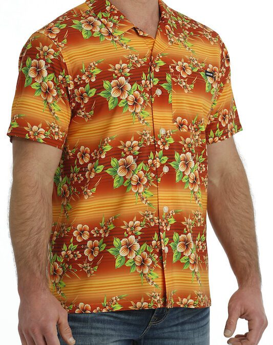 Cinch® Orange Hibiscus SS Men’s Camp Shirt